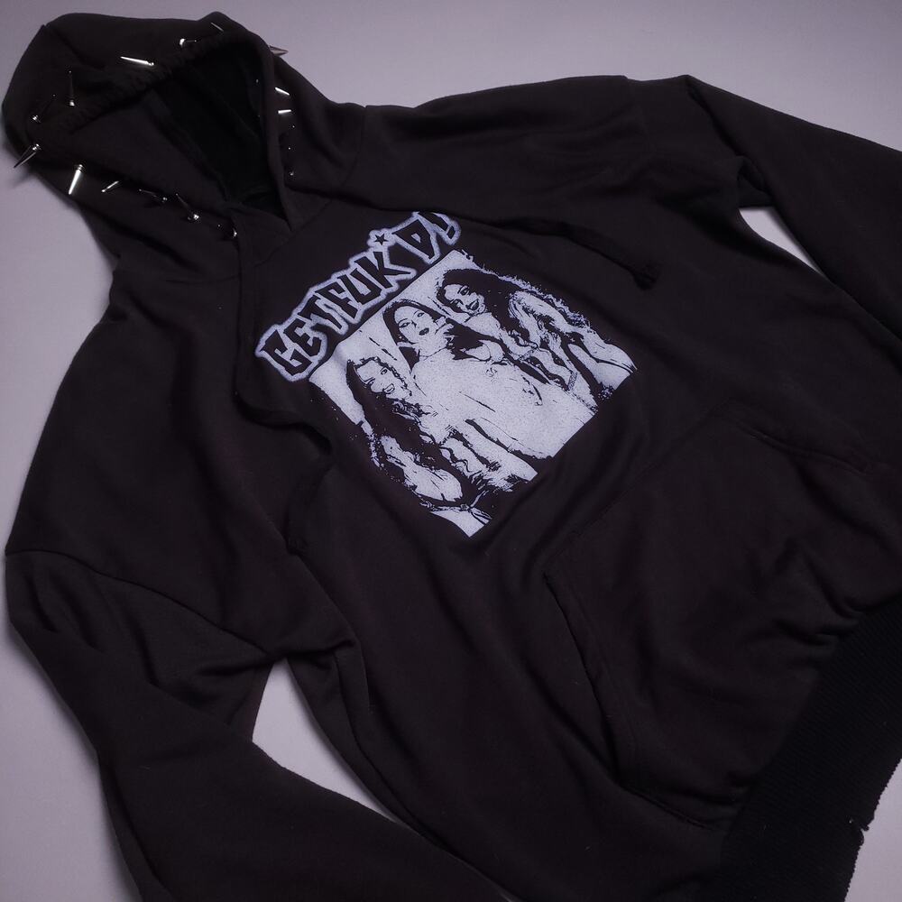 Mens Spiked Vampire screenprinted punk pullover hoodie
